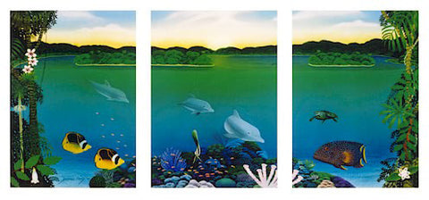 Approaching Invaders - L/E Print of Green Turtle and Eagle Rays