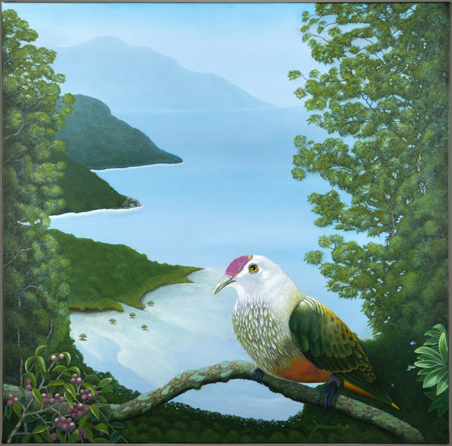 Breakfast with a View - Rose Crowned Pigeon - Original Acrylic by Darrell Hook