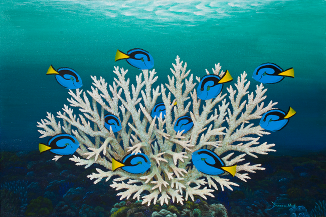 Blue Tang Hideaway - Marine Life Original on Canvas by Darrell Hook
