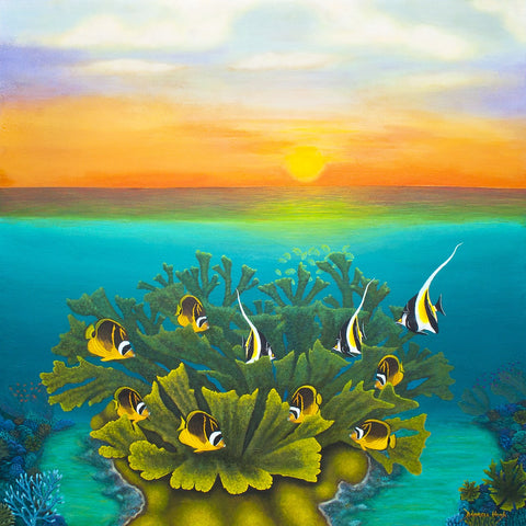 Blue Tang Hideaway - Marine Life Original on Canvas by Darrell Hook