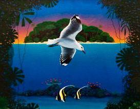 Seagull Sunrise - Original Acrylic on Rag Paper by Darrell Hook
