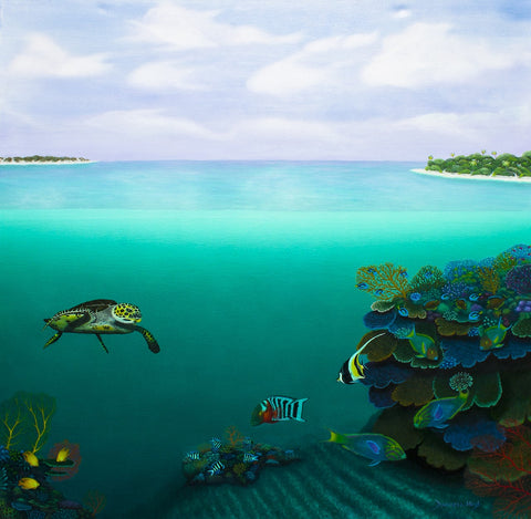Dolphins of the Reef - Original Acrylic on Canvas by Darrell Hook